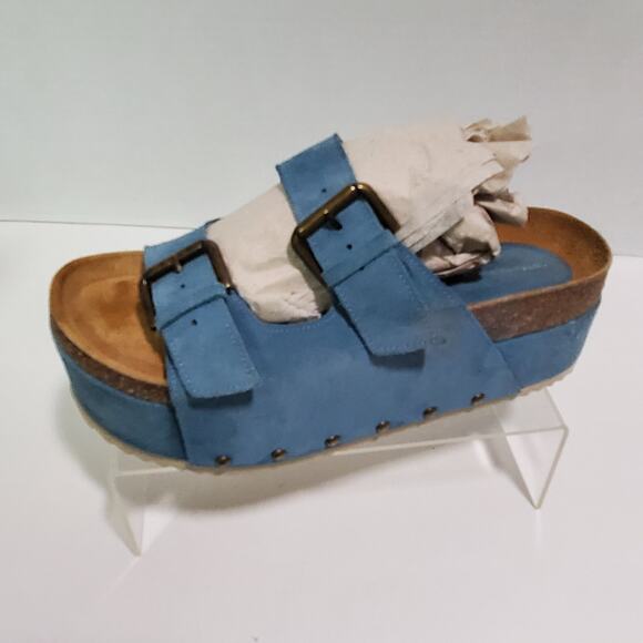 Free People Intentionally Blank Sandals Womens 9.5-10 EU 40 Blue Cork Flatform - Picture 16 of 16